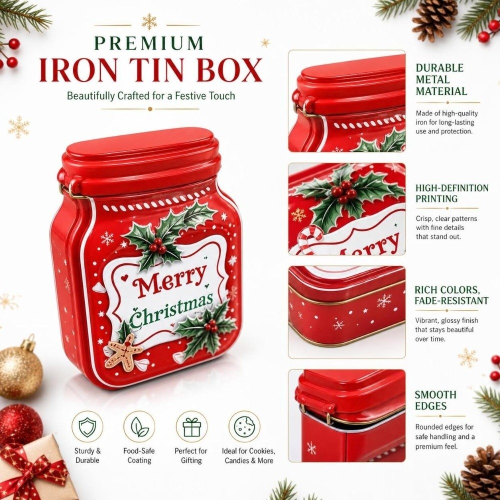 Tin Container Lid - Boîte en métal portable pour Noël,